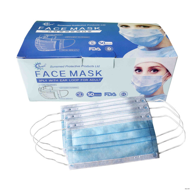 In Stock Medical Surgical Disposable Nonwoven Face Mask with 3 Layers of Highly Filtered Adult Ear Hanging